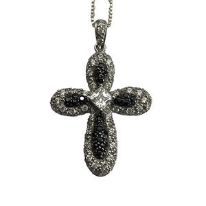 Victoria Wieck Sterling Silver 925 & Black‎ White CZ Cross Pendant Necklace